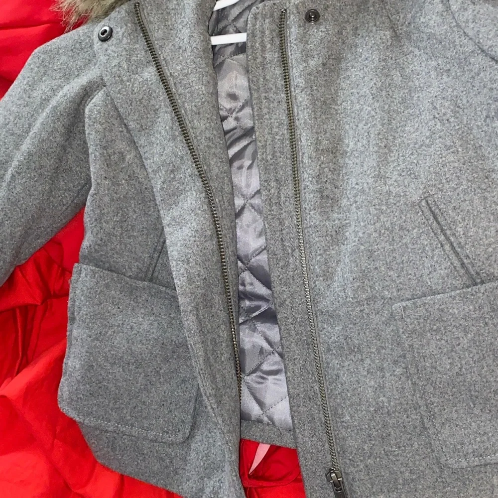 Baby GAP Kids Gray Pea Coat with Faux Fur Trim on Hood. Size 2T